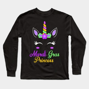 Little Miss Mardi Gras Princess Unicorn Girls Kids toddlers Long Sleeve T-Shirt